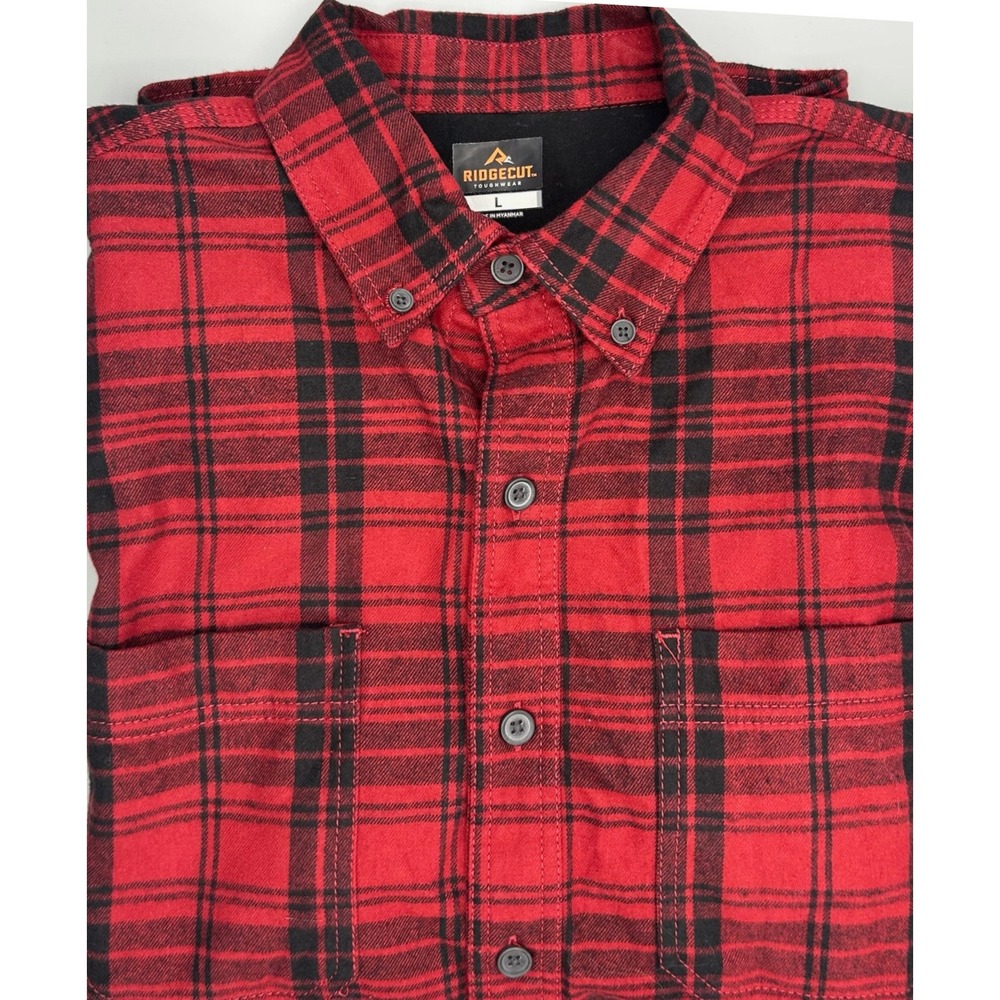 RIDGE CUT Men's Red Black Plaid Flannel Button Up Shirt Long Sleeve Size L NEW‎